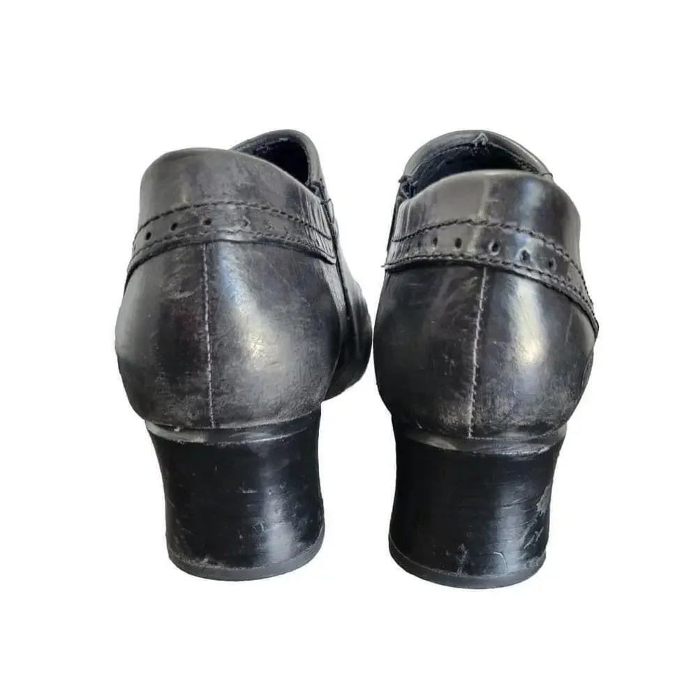 Born Ankle Boots Womens 7.5 Black Sia Wingtip Zip Almond Toe Block Leather